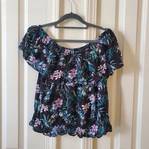 Tropical Print off-the-shoulder top